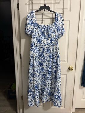 London Times Puff Sleeve Midi Dress